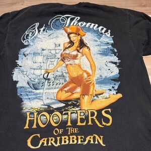 Hooters Graphic T-Shirt Men 2XL Black St Thomas Pirates of the Caribbean Vintage